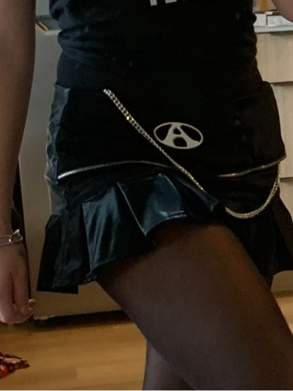 Black Vinyl Skirt with Logo Detail